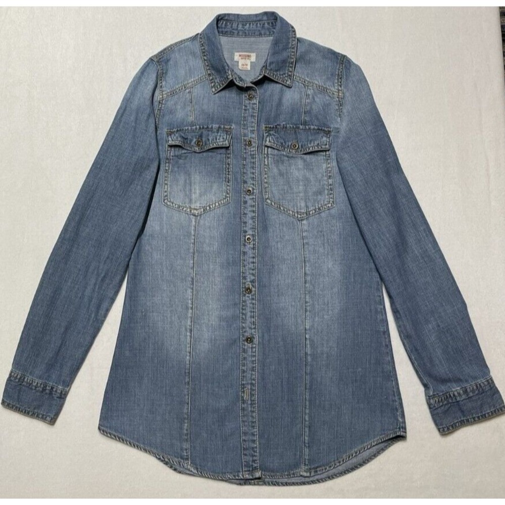 Mossimo Supply Co Shirt Women XS Blue Demin‎ Pockets Button Up Long Sleeve